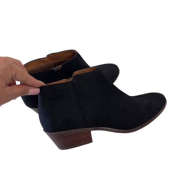 Soda Black Faux Suede Ankle Booties With Low Block Heel & Side Zipper - Picture 2 of 14